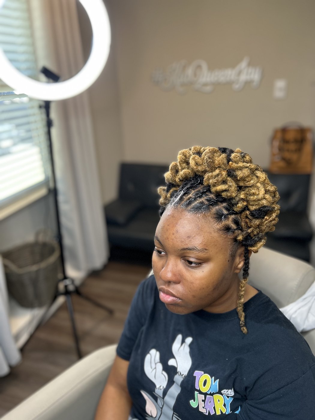 Blonde loc updo